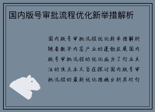 国内版号审批流程优化新举措解析