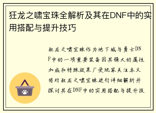 狂龙之啸宝珠全解析及其在DNF中的实用搭配与提升技巧